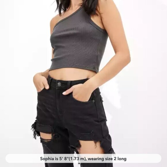 American Eagle Outfitters AE Ripped Mom Jean - Destroyed Black - Size 6 X-Long - Picture 2 of 15